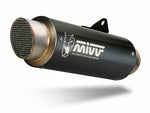 Närbild på MIVV GP Pro Muffler Steel Black med rostfri ändkåpa, perfekt för Kawasaki Z900RS K.046.LXBP inom fordonstillbehör.