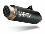 MIVV GP Pro Muffler Steel Black med rostfri ändkåpa för Kawasaki Ninja 125, sportigt avgassystem i robust design för prestandaförbättring.