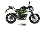MIVV GP Pro Muffler monterad på Kawasaki Ninja 125, visar sportig passform och stilren design för motorcykeltillbehör och reservdelar.