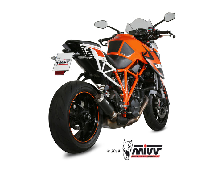 MIVV MK3 ljuddämpare Stee Black på KTM 1290 Superduke 00.73.KT.014.LM3B, bakifrån med fokus på avgassystemet.