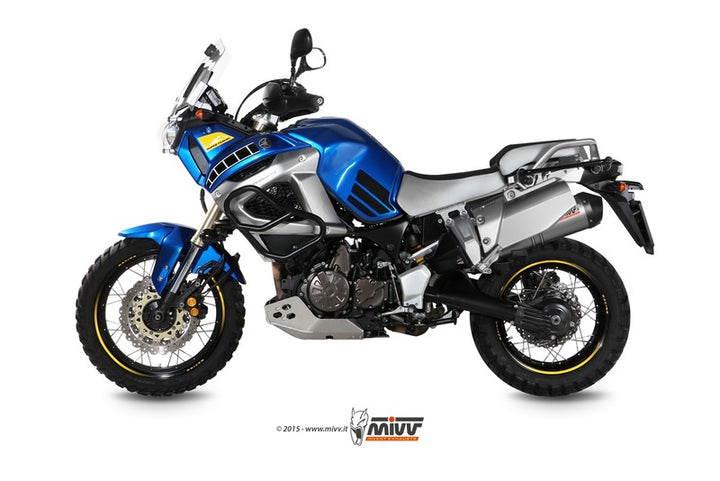Sidovy av Yamaha XT-Z 1200 med MIVV Oval Carbon Cap Slip-On Titanium installerad, perfekt för reservdelar och tillbehörskategorin.