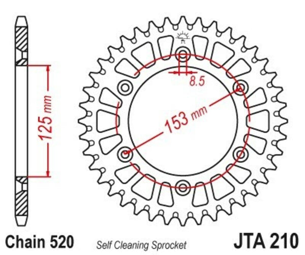 Aluminium Ultra-Light самопочистващо се задно зъбно колело на JT Sprock 210-520 JTA210.40BLK