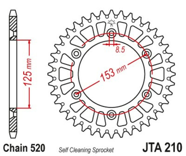 Aluminium Ultra-Light самопочистващо се задно зъбно колело на JT Sprock 210-520 JTA210.51BLK