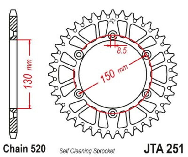 JT Sprock's Aluminum Ultra -Light Reaar Sprock 251 - 520 JTA251.52BLK