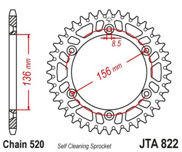 Aluminium Ultra-Light самопочистващо се задно зъбно колело на JT Sprock 822-520 JTA822.51BLK