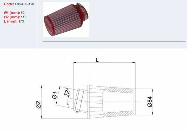 BMC въздушен филтър заострен Ø60mm-FBSA60-128 FBSA60-128