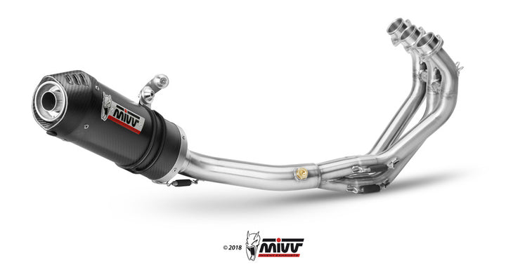 MIVV Oval Full Exhaust System - Carbon Y.054.L3C i närbild, komplett avgassystem i kolfiber och rostfritt stål för motorcyklar.