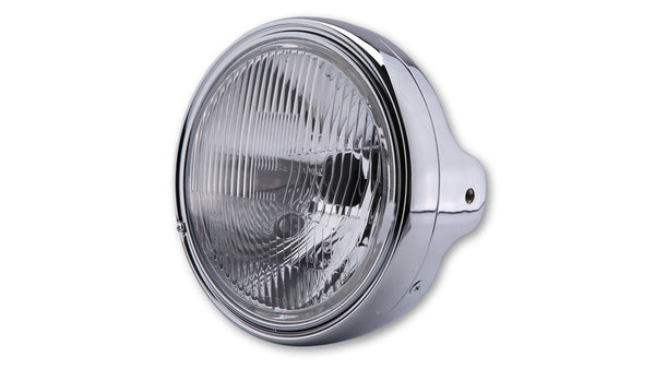 Shin Yo Ltd Headlight 7 ", H4 Insert, Side Mounting, Shiny Black/Chrome 223-124