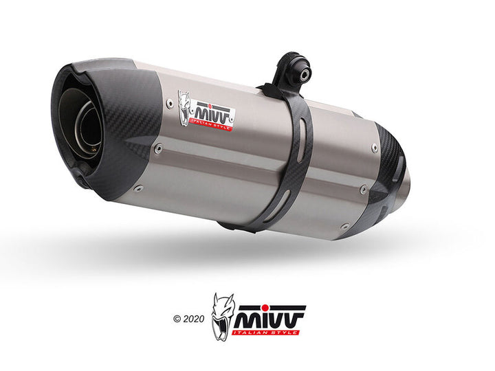 Närbild av MIVV Suono Silencer Titanium/Carbon Y.050.L8, sportavgassystem för Yamaha YZF1000R1 inom fordonstillbehör.
