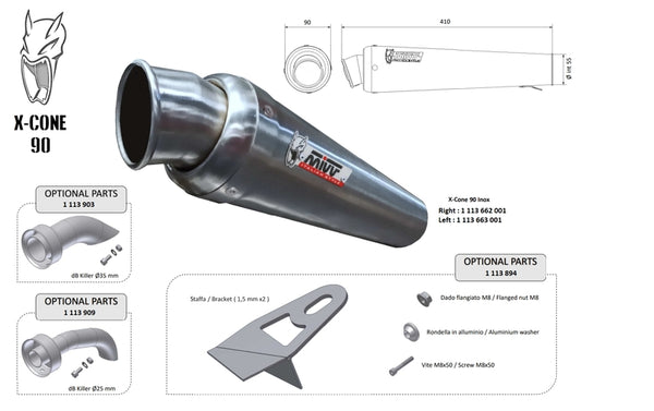 MIVV X -CONE 90 Universal Silencer - лява страна 00.73.ku.sc2.sc2