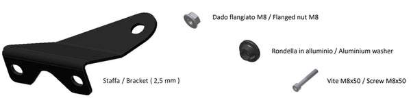 MIVV Mounting Kit för Delta Race Muffler 50.SC.KU.001.SDRX med svart monteringsfäste, M8 flänsmutter, aluminiumbricka och M8x50 skruv. Perfekt reservdel inom ACC. EXHAUST och VEHICLE PARTS & ACCESSORIES.