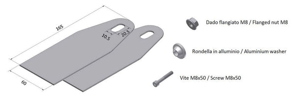 MIVV Mounting Kit för X-Cone 80 Muffler 50.SC.KU.001.SC1 med två monteringsplåtar, M8 flänsmutter, aluminiumbricka och M8x50 skruv. Perfekt reservdel för avgassystem.