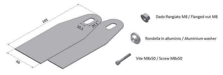 MIVV Mounting Kit för X-Cone 80 Muffler 50.SC.KU.001.SC1 med två monteringsplåtar, M8 flänsmutter, aluminiumbricka och M8x50 skruv. Perfekt reservdel för avgassystem.