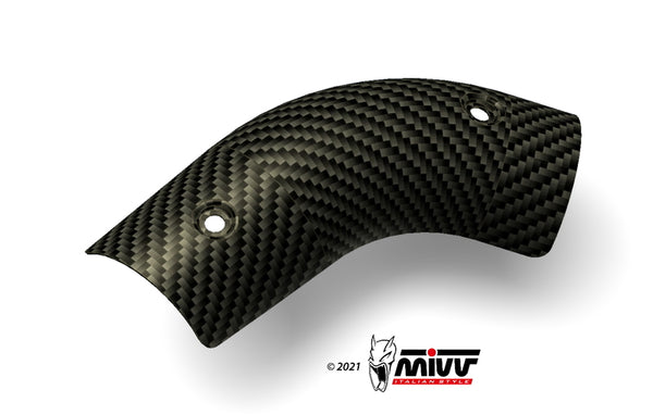 MIVV Heat Shield Carbon för Kawasaki Ninja 1000 SX/Tourer ACC.078.0 i kolfiberdesign med två monteringshål. Perfekt reservdel inom avgassystem.