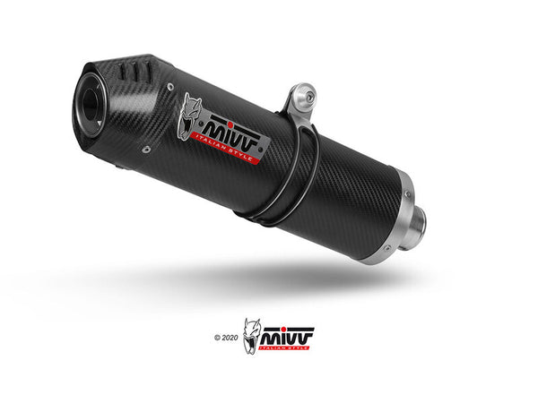 MIVV Oval Slip-On Muffler Carbon/Carbon End-Cap för Voge Valico 500DS, sportig ljuddämpare i kolfiber för optimal prestanda och stil.
