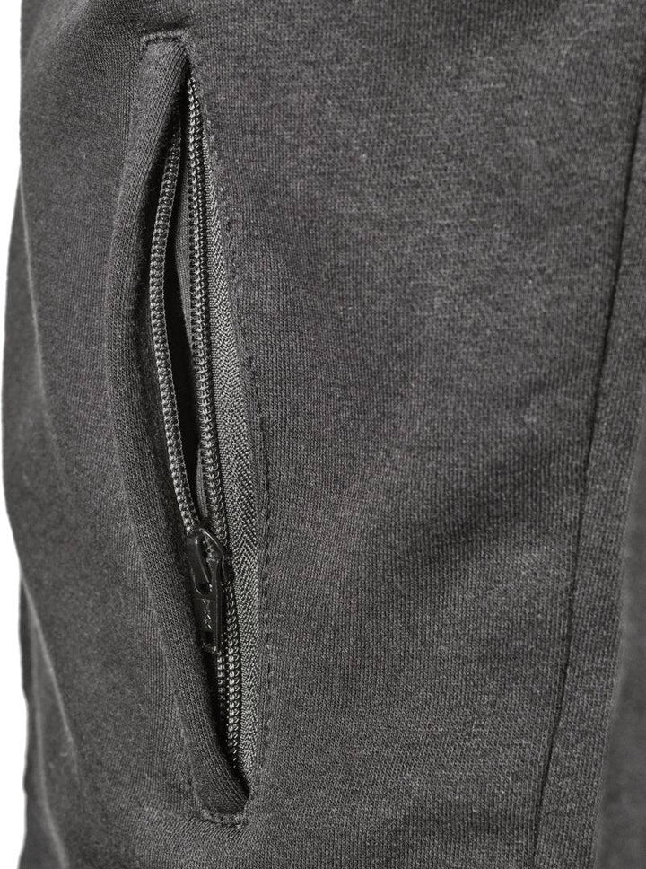 Fickdetalj med dragkedja på GMS Kevlar Mc-Hoodie Cruz Svart, säkerhetsdesign för motorcykelåkare.