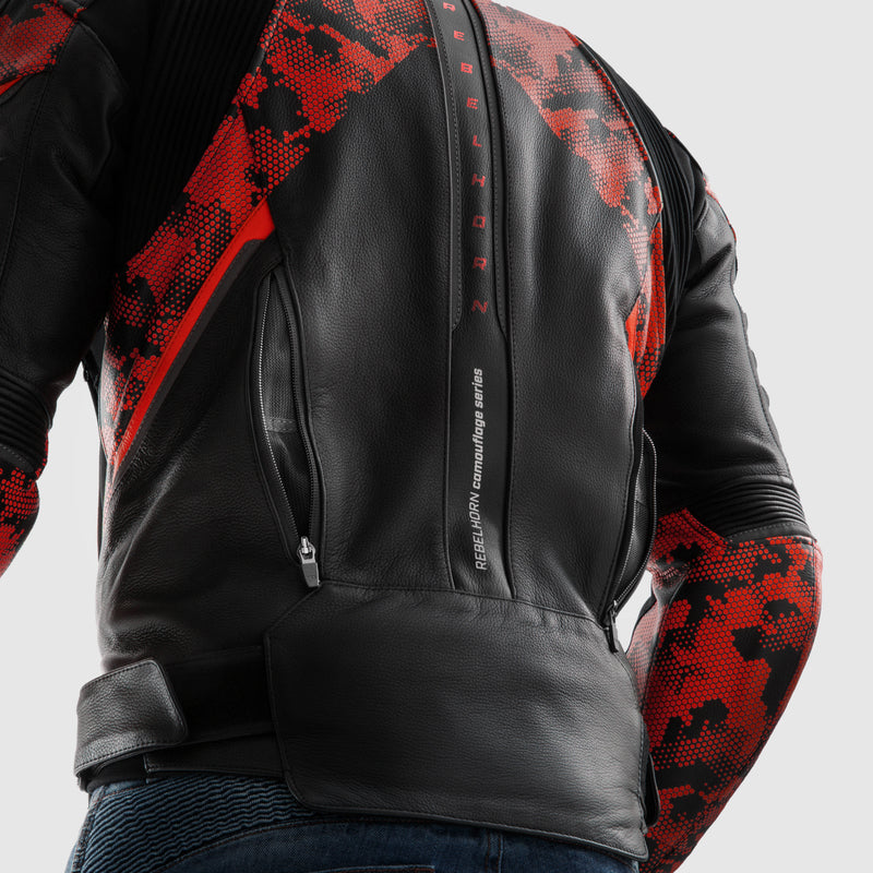 Rebelhorn Mc-Leather Jacket Veloce Black /Camo Red