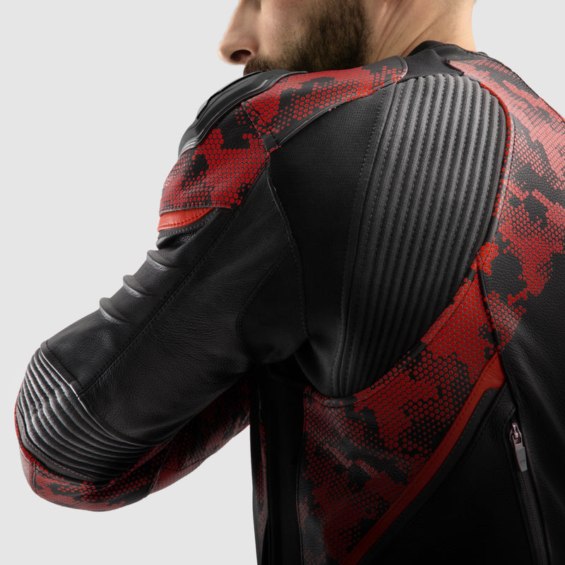 Rebelhorn Mc-Leather Jacket Veloce Black /Camo Red