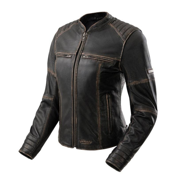 Rebelhorn Dam Mc-Jacka Hunter II Vintage Brun i skinn med quiltade detaljer och dragkedjor fram. Perfekt för motorcykelåkning.