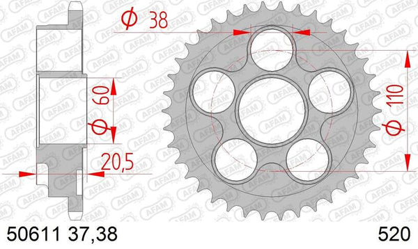 AFAM STEEL STANDARD REAR SPROPET 50611 - 520 50611-38