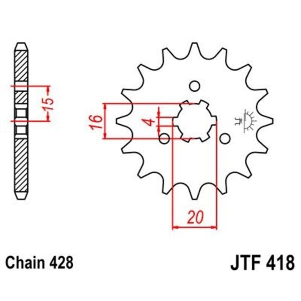 Стоманеното предно зъбно колело на JT Sprock 418 - 428 JTF418.15
