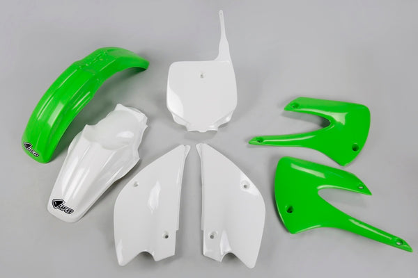 Пластмасов комплект с рестайлиран комплект OEM с НЛО (2013) Зелен/бял Kawasaki KX85 Kakit218@999