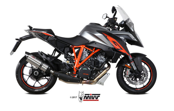 MIVV Suono Slip On Silencer KT.018.L7 installerad på KTM Superduke 1290 GT, sidovy som visar passform och stilren montering.