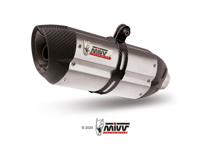 MIVV Suono Slip On Silencer KT.018.L7 av rostfritt stål och kolfiber, högpresterande avgassystem för motorcyklar i reservdelskategorin.
