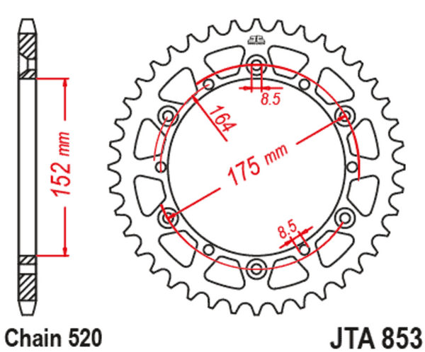 Aluminium Ultra -Light Reaar Sprock 853 - 520 JTA853.40BLK