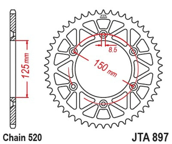 JT Sprock's Relite Aluminum Black Reaking Sprock 897 - 520 JTA897.48BLK