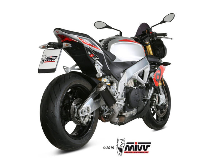 MIVV MK3 Slip-on - Black A.012.SM3B monterad på sportmotorcykel, bakifrån med tydlig visning av avgassystemet.