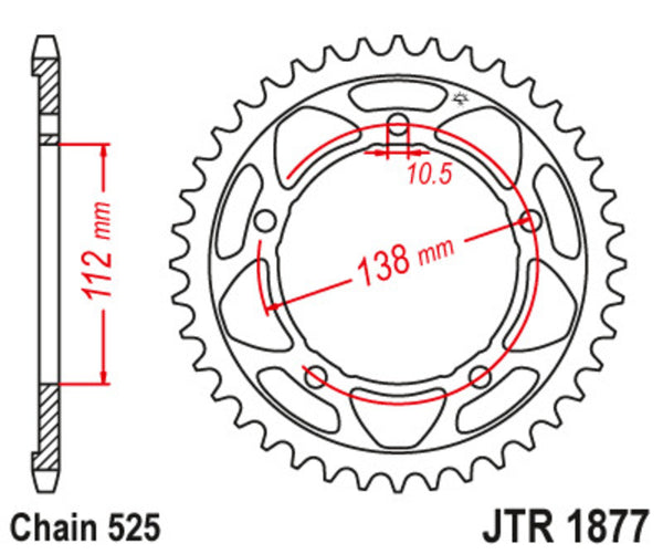 Стоманен заден плотове на JT Sprock 1877 - 525 JTR1877.45