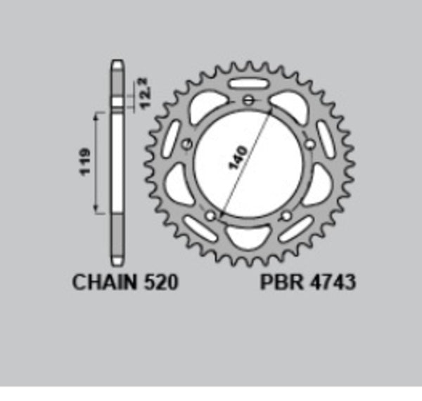 PBR Ultra -Light Aluminium Hard Anodized заден прок 4743 - 520 4743 45 LD