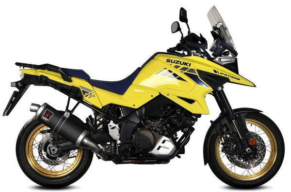 Suzuki V-Strom motorcykel utrustad med MIVV Dakar Slip-On Muffler S.042.LEKB, perfekt för förbättrad prestanda och ljud i reservdelskategorin.