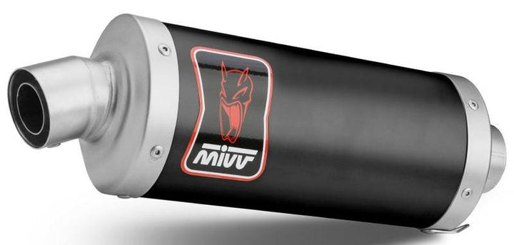 MIVV Dakar Slip-On Muffler S.042.LEKB i svart finish med röd logotyp, högkvalitativt avgassystem för motorcyklar inom reservdelar och tillbehör.