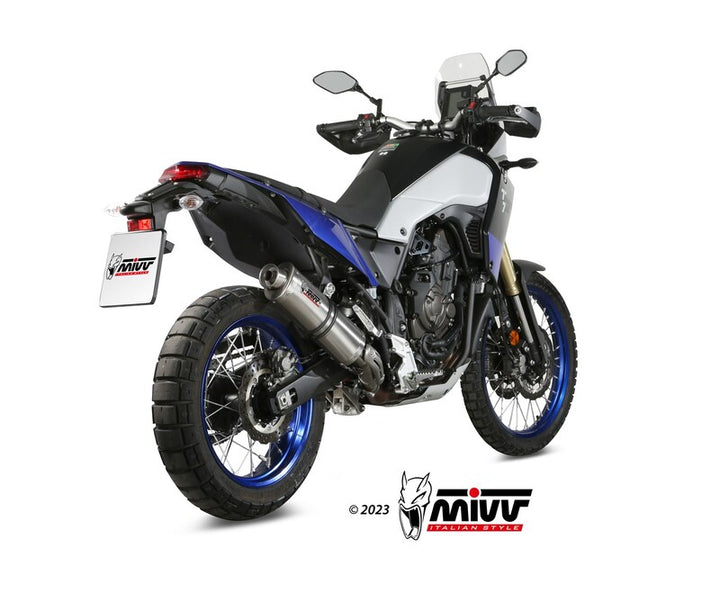 Bakre vy av Yamaha Ténéré 700 med MIVV Slip-On Exhaust Y.064.L4, visar stilren passform och förbättrad avgassystemdesign.