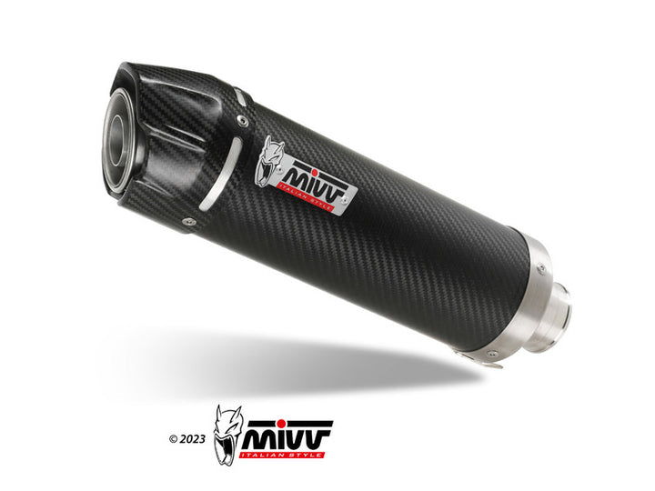 MIVV GP Silencer S.017.L2SC i kolfiberdesign, högpresterande avgassystem för motorcyklar inom reservdelar och tillbehör.