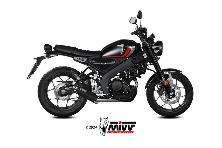 Sidovy av Yamaha-motorcykel utrustad med MIVV HR-1 Full Exhaust System Y.075.LH1BA, perfekt för prestanda och stil.