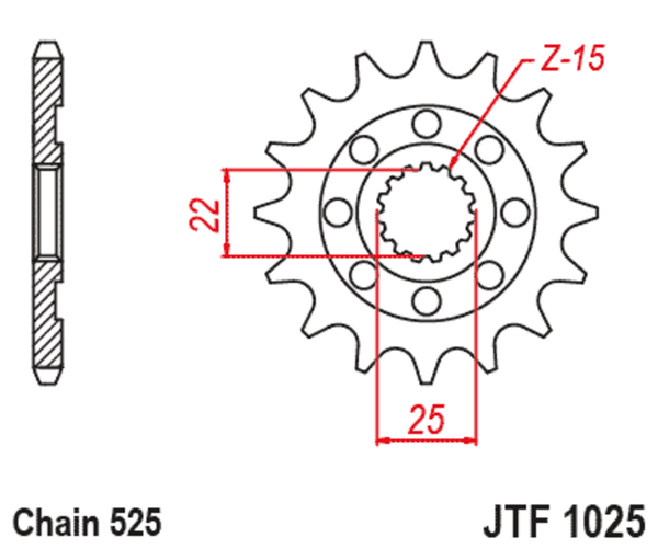 Стоманеното предно зъбно колело на JT Sprock 1025 - 525 JTF1025.15