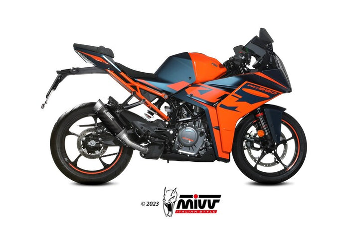 Sidovy av KTM motorcykel utrustad med MIVV GP Pro Silencer KT.030.L2P, sportigt avgassystem för hög prestanda.