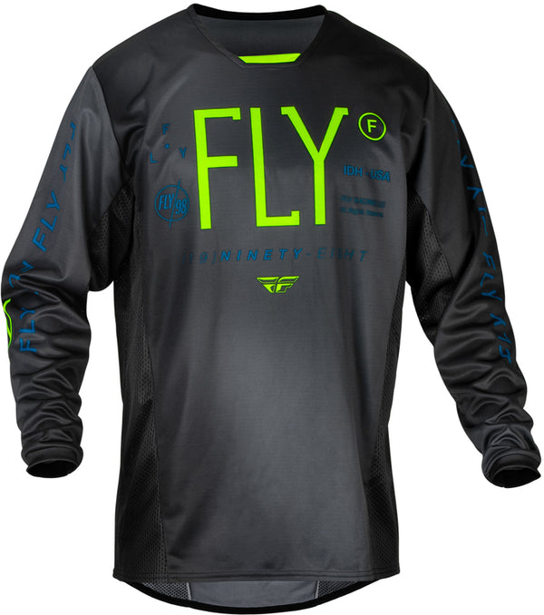 Fly Racing Kinetic Prodigy Youth Jersey - Charcoal/Neon Green/True Blue 377-526yl