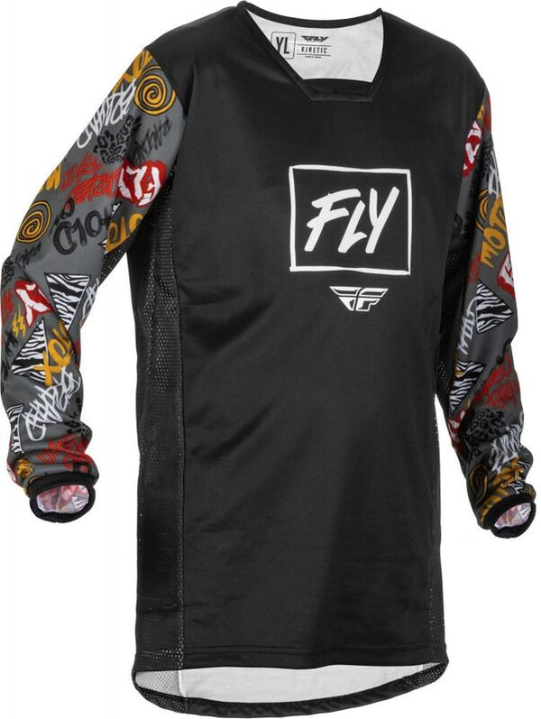 Fly Racing Youth Kinetic Rebel Jersey Black/Gray YM 375-425ym