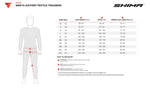 Storlekstabell för Shima Textil Mc-Byxor Rush 2.0 Svart med mått för olika storlekar från S till 6XL.