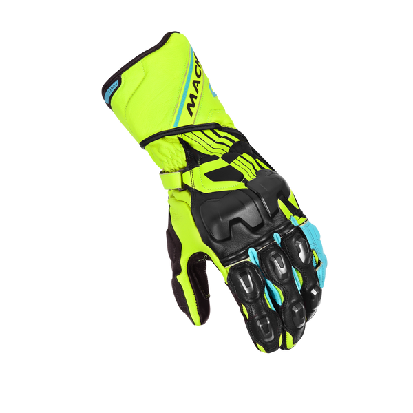 Мотоциклетни ръкавици macna, powertrack fluo жълто/черно/синьо