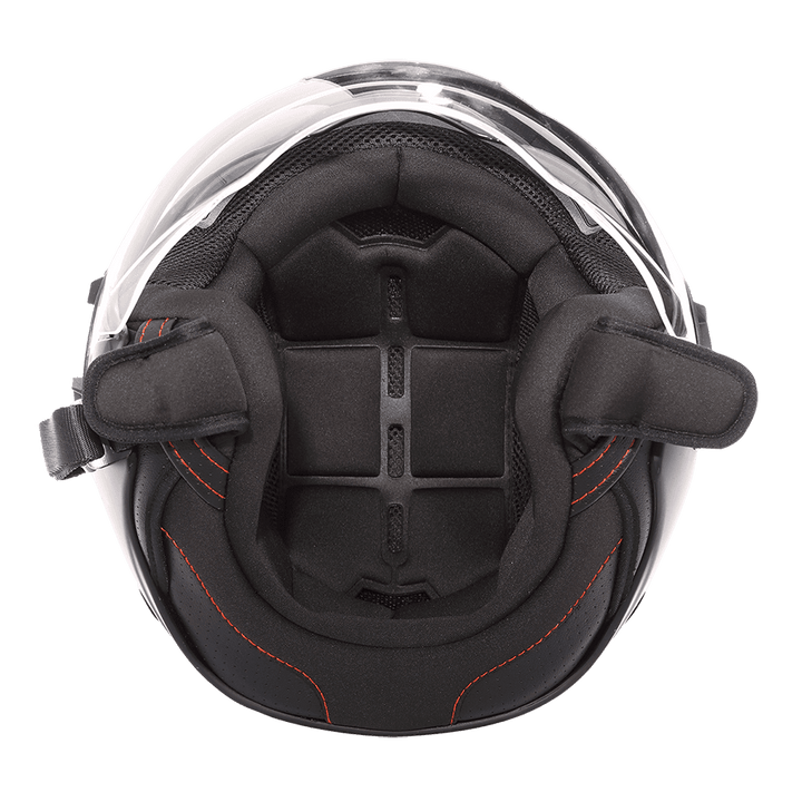 Insidan av Rocc Jet MC-Hjälm 285 med vaddering och ergonomisk design för komfort och säkerhet vid motorcykelkörning.