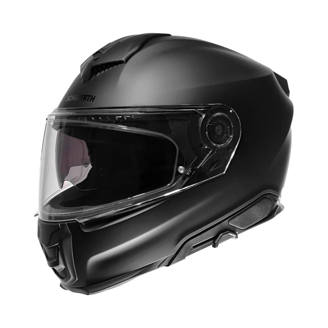 Schuberth Integral Mc-Hjälm S3 Matt Svart med aerodynamisk design och integrerat visir, perfekt för stadskörning och långdistans.