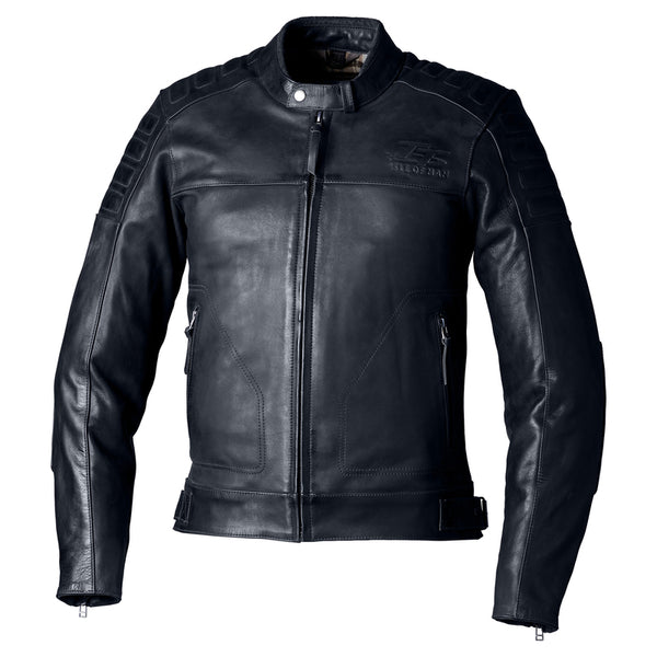 RST Mc-Skinnjacka Brandish 2 Svart framifrån med klassisk design i svart skinn, justerbara remmar och dragkedjor på fickor.