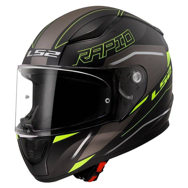 LS2 Integral Mc-Hjälm Rapid II Rokku Svart/Flu med aerodynamisk design, svart bas och fluorescerande detaljer för stad och MX-användning.